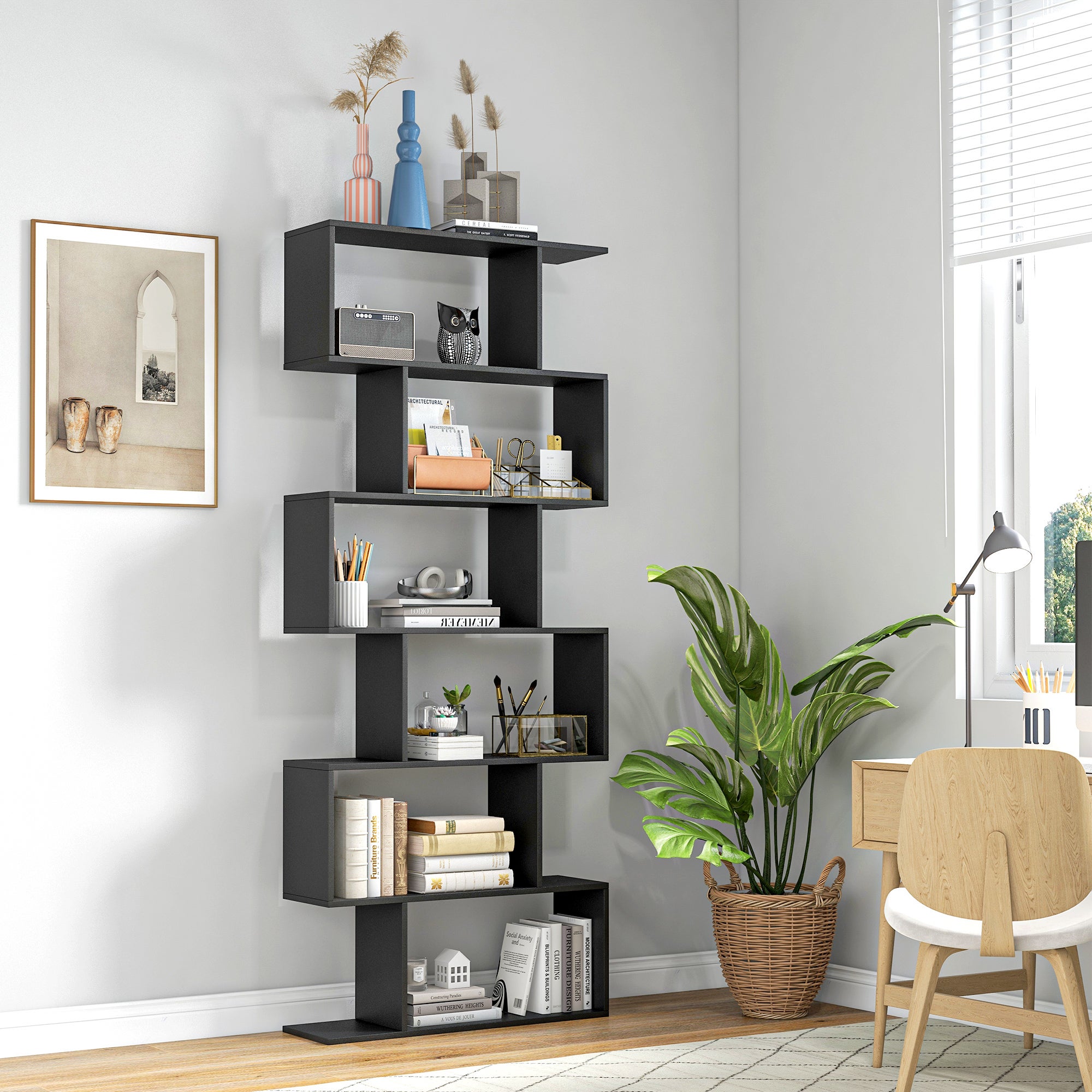 Bibliothèque étagère Zig zag Design Contemporain 80L x 23l x 192H cm 6 ...