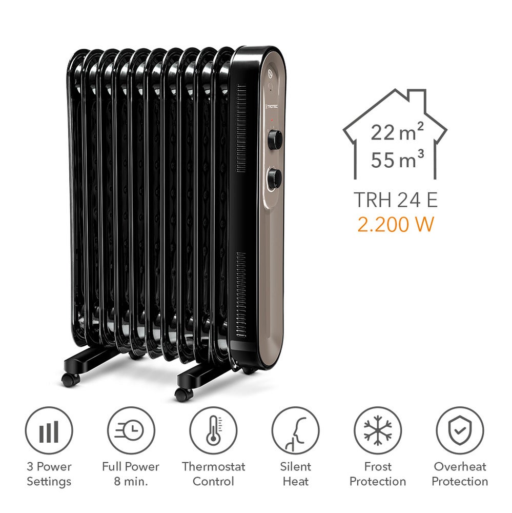 TROTEC Radiateur bain d'huile TRH 24 E Radiateur efficace à 11 éléments 2.200 W Chauffage d'appoint mobile Fonction antigel Régulation par thermostat - 2