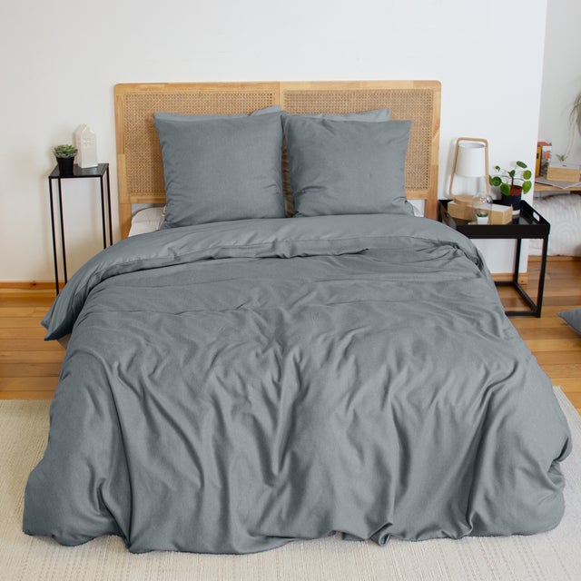 Parure de lit flanelle douce et confort - Gris Foncé - 240x220 cm - Polyester