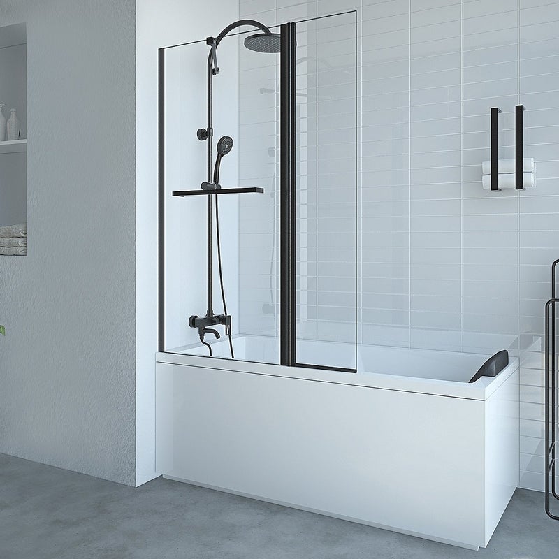 Parawan nawannowy z wieszakiem na ręczniki i obrotowym powrotem w kolorze czarnym matowym - (70 + 30) x 140 cm - PRIMAEL