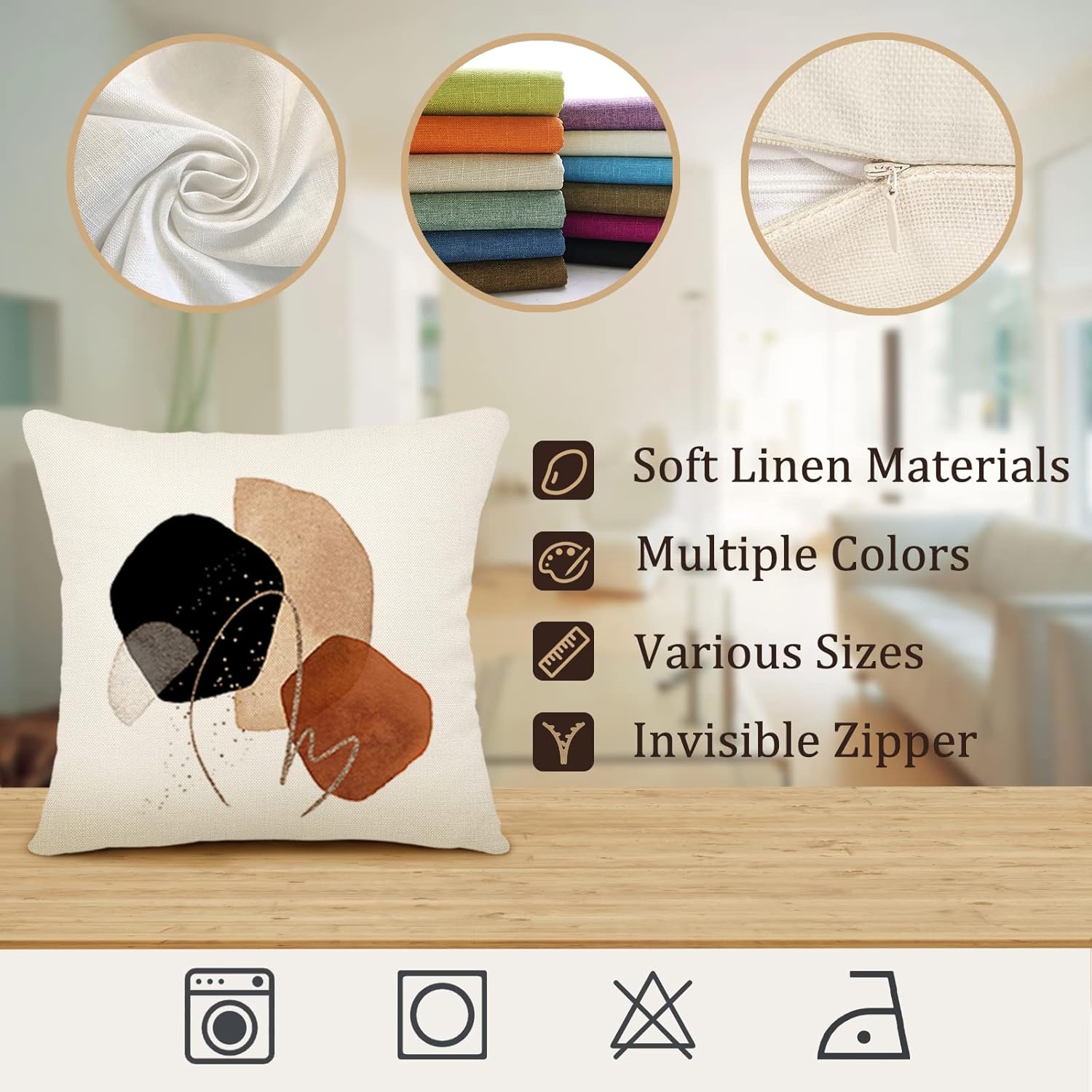 Lot de 4 40 x 40 Housse de Coussin, Housse Coussin en Lin Coussin de Canapé Moderne Boho Motif Abstrait pour Chambre Extérieur Housse Oreiller - 6