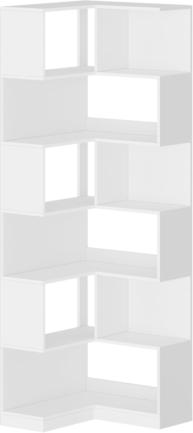 Bibliotheque, Bibliothèque d'angle à 7 Niveaux, étagère d'angle en Forme de L, Armoire d'angle pour Salon, Chambre, Bureau,Blanc - 9