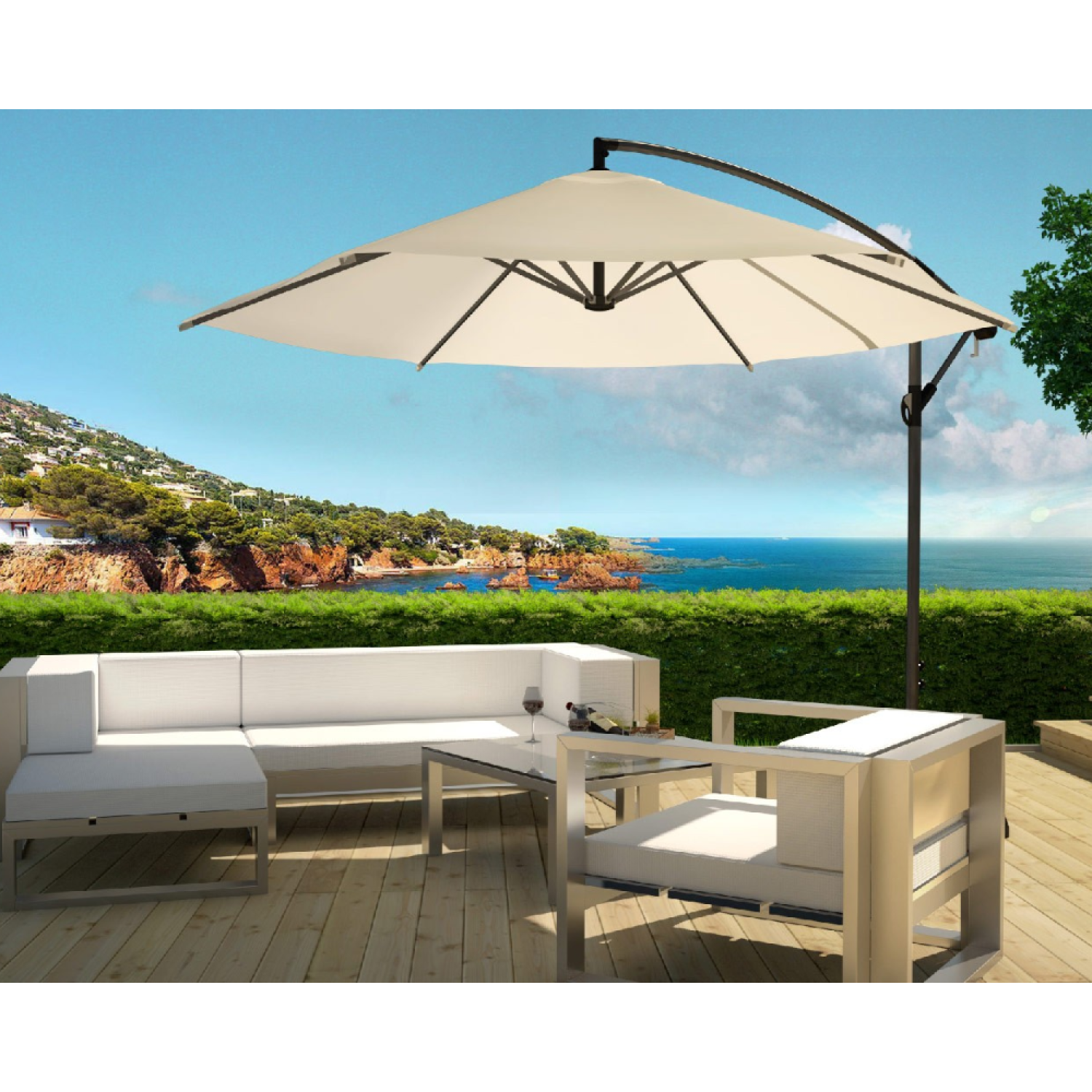 Parasol ecru déporté rond 3 x 3 m PORTICCIO - 4