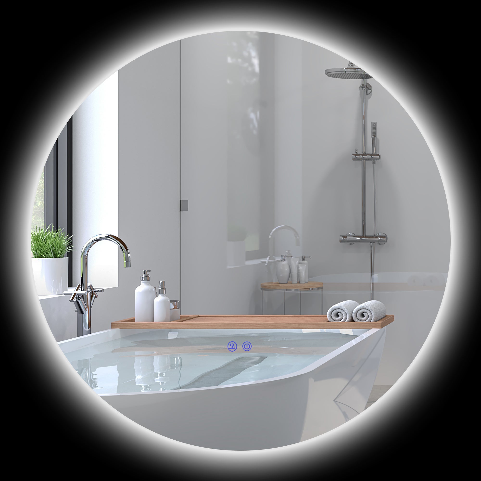 Miroir rond lumineux LED de salle de bain Ø 80 cm mural avec éclairage interrupteur tactile système antibuée - 2