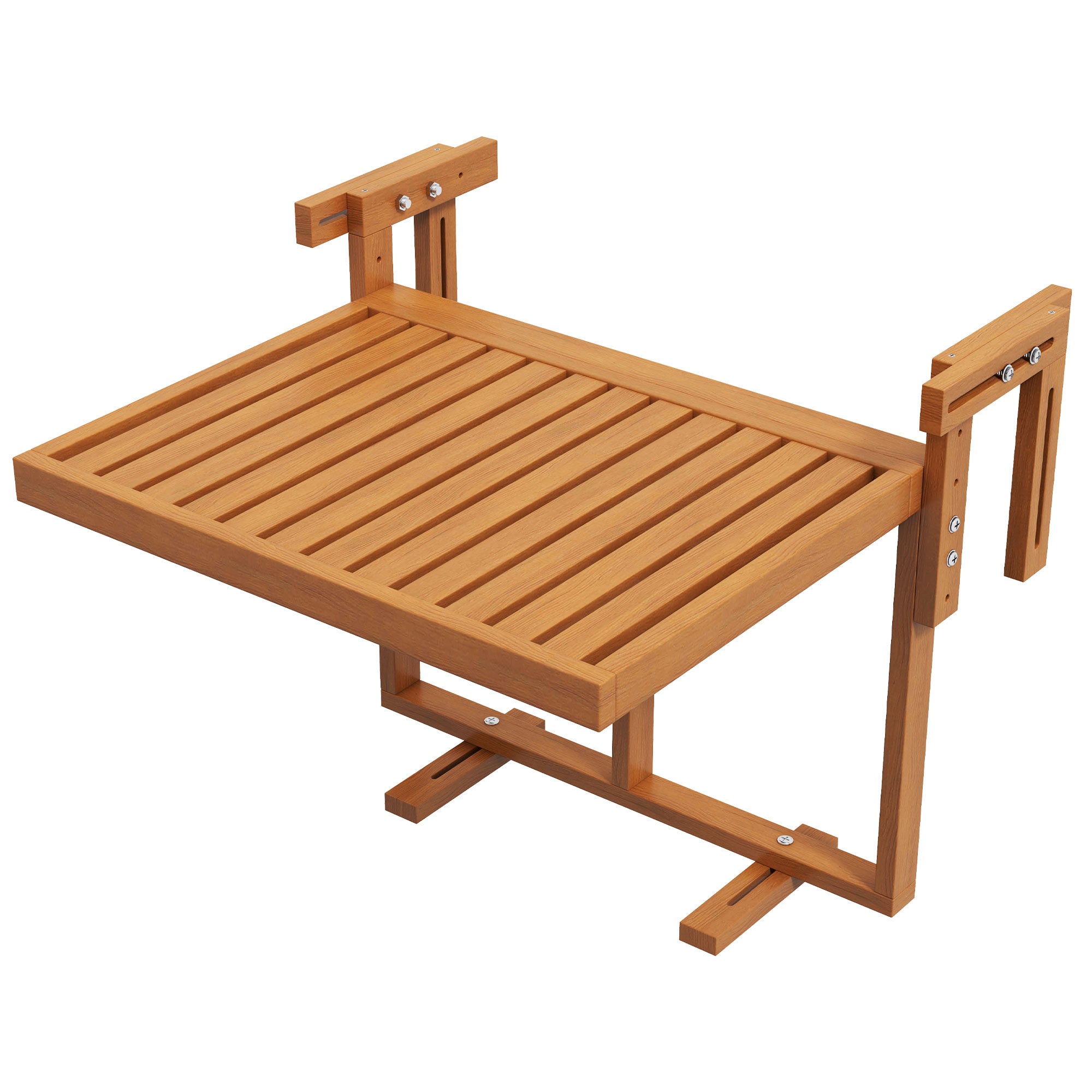 Tavolino Da Balcone Pieghevole Outsunny - In Legno, Regolabile In Altezza, Con Ganci Per Ringhiera, Colore Teak, Per Spazi Piccoli