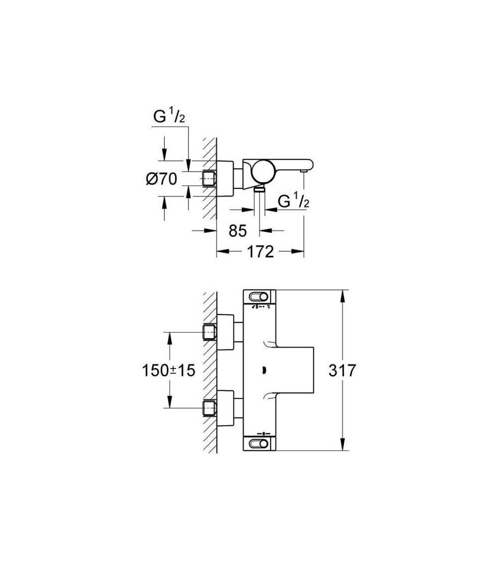 Mitigeur thermostatique bain/douche 1/2″ chromé Grohtherm 2000 34174001 Grohe - 3