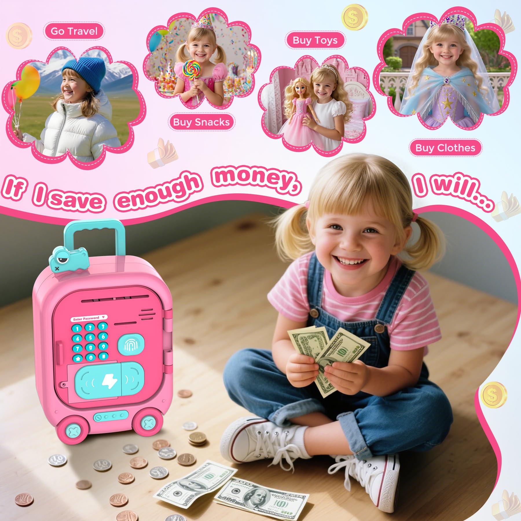 SALVADANAIO ELETTRONICO CASSAFORTE ATM PER BAMBINI CONTANTI MONETE