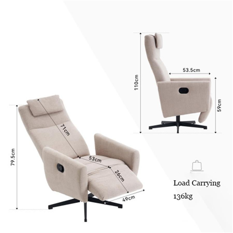 Fauteuil relax avec fonction inclinable, tissu chenille confortable, fauteuil pivotant 360° avec repose-pieds, moderne pour salon - 7