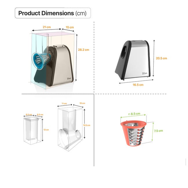Affettaverdure Elettrico Zilan 4 In 1 - Tritatutto, Grattugia, Affettatrice E Pelatrice 200W - Foto 5