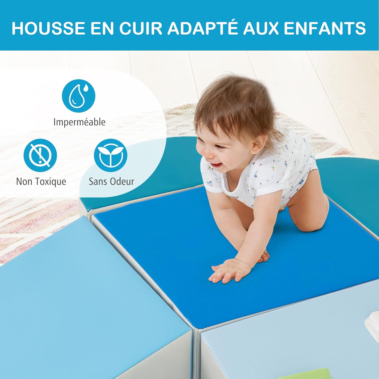 6 PCS Parcours Motricité Bébé en Mousse EPE, Module Motricité Bébé Différentes Formes & Couleurs, Jouet Montessorri d'apprentissage pour 1 Ans+, Bleu - 4