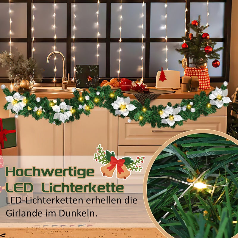 Ghirlanda di Natale Ghirlanda di abete Decorazione natalizia per interni ed esterni Ghirlanda artistica 2,7 m 50 LED con argento decorativo - 4