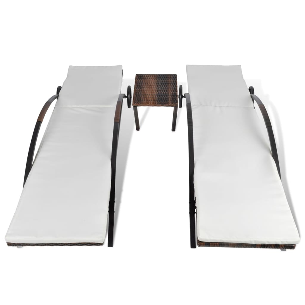 Chaises longues avec table Résine tressée Marron - 4