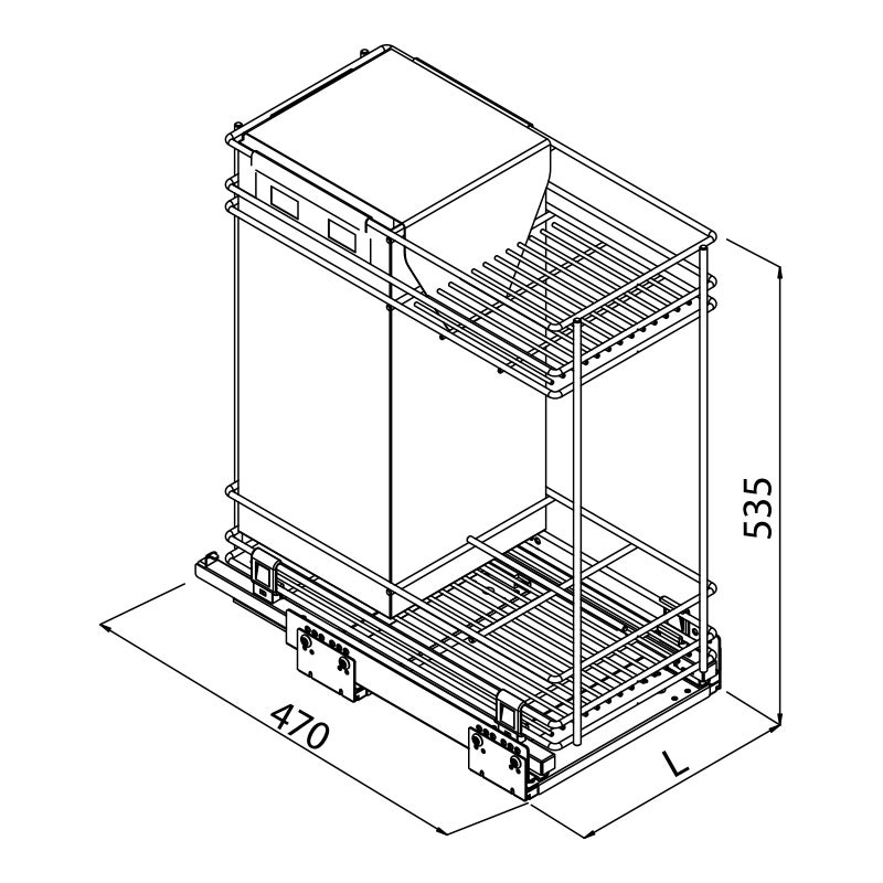 Panier coulissant bas pour pain et bouteilles - Largeur : 264 mm - Pour caisson de largeur : 300 mm - VIBO - 2