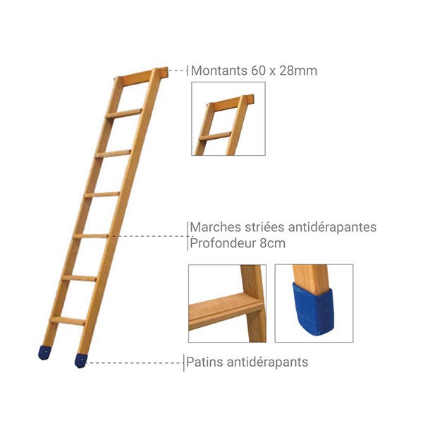 Echelle de meunier 5 marches - Hauteur à franchir 1.39m - BSMAG-FR-150 - 3