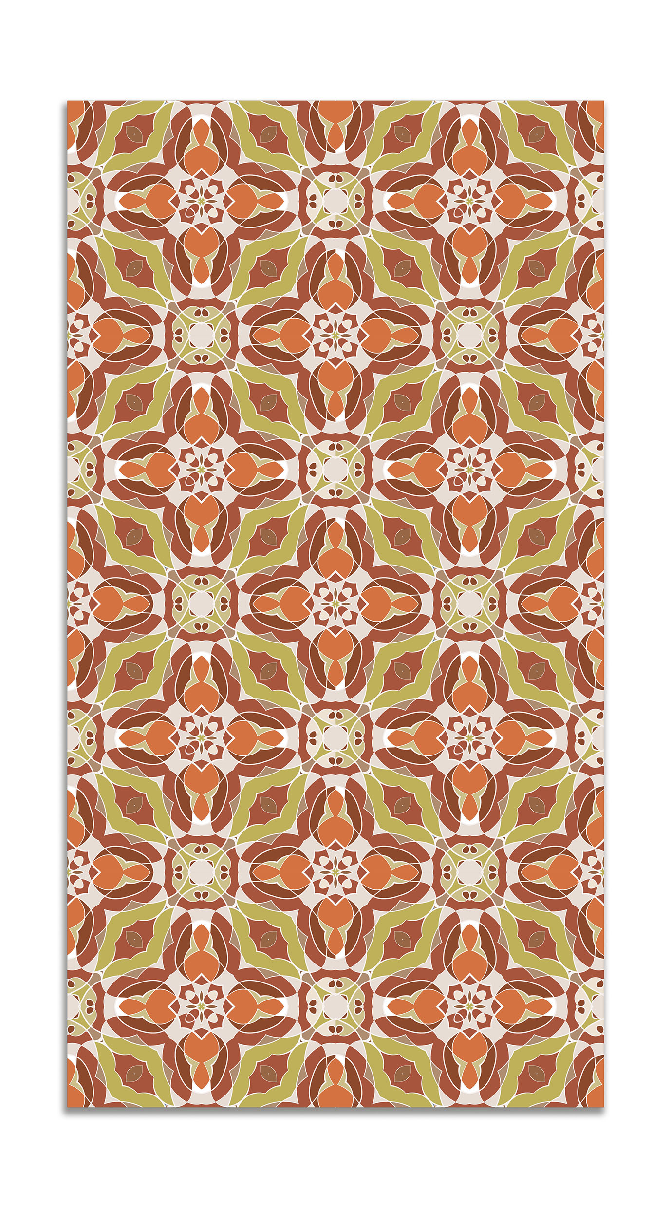 Panorama alfombra vinílica baldosín oriental caleidoscopio naranja 100x140 cm - alfombra cocina vinilo - alfombra salón antideslizante
