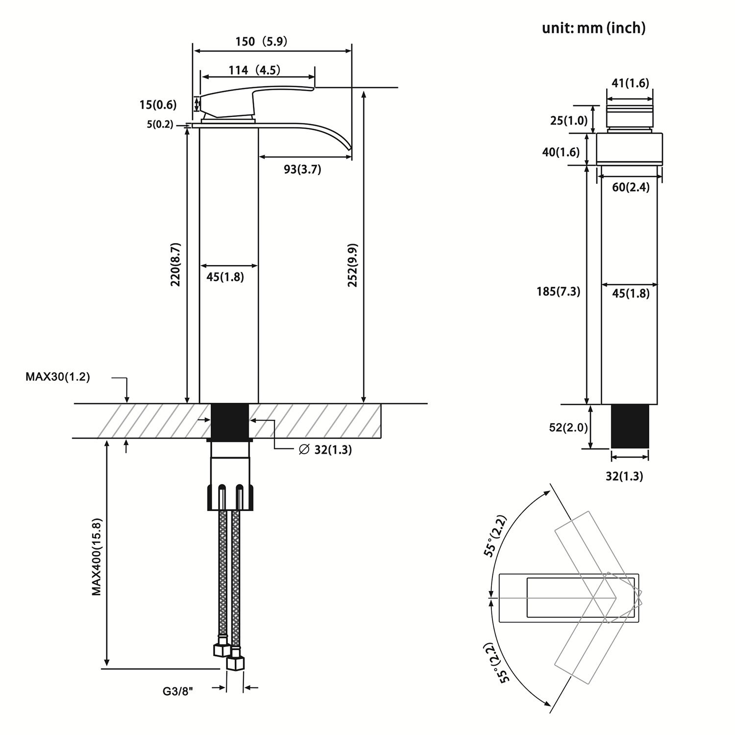 Cecipa max Robinet Cascade avec Haut Bec Mitigeur Lavabo Haut Mono-trou Robinetterie Lave-mains avec Levier Unique en Cuivre,EU Modèle - 5
