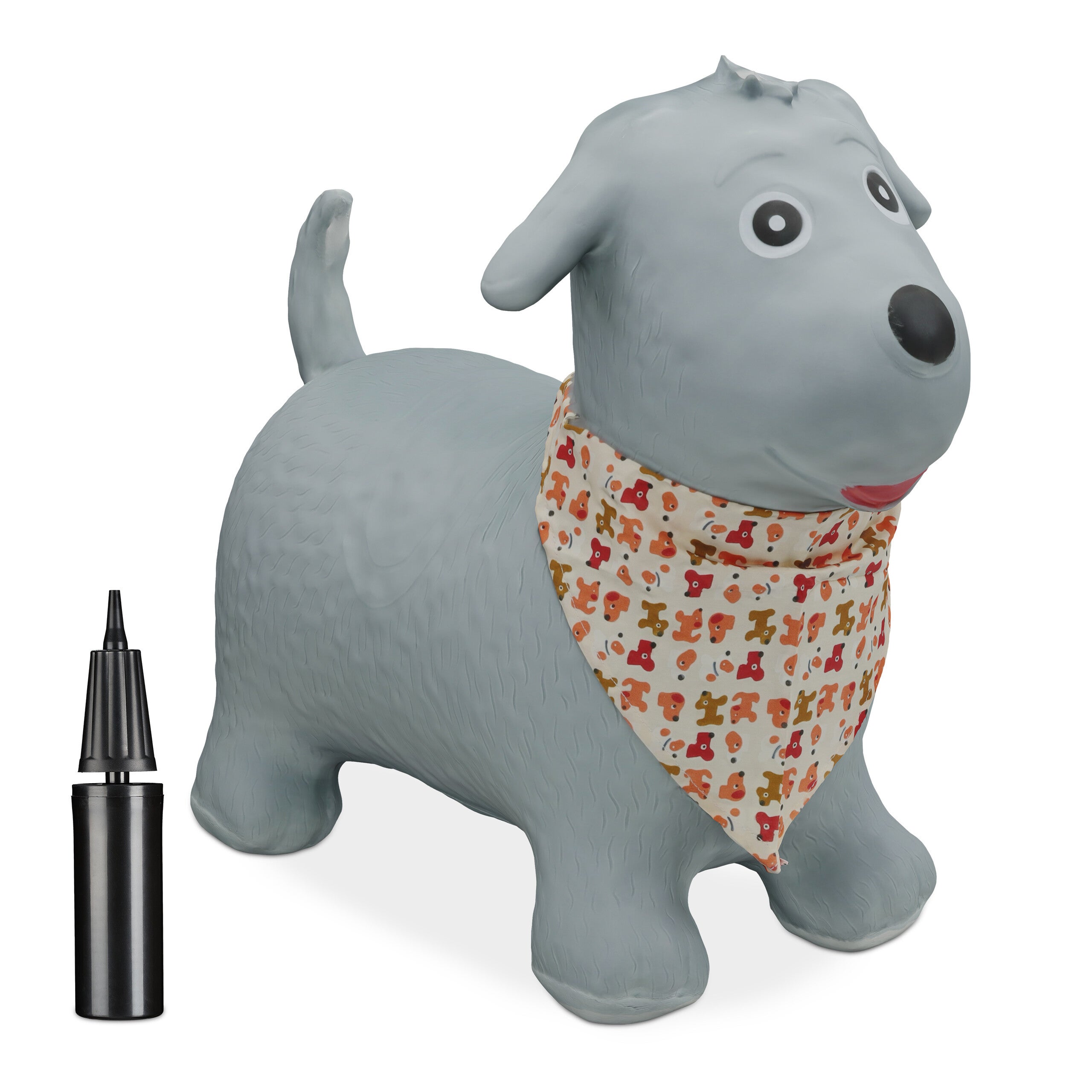 Animal Sauteur Gonflable En Forme De Chien – Jusqu’à 50 Kg, Sans BPA, Avec Pompe Manuelle – Dès 3 Ans, Pour Intérieur Et Extérieur – Gris Et Blanc