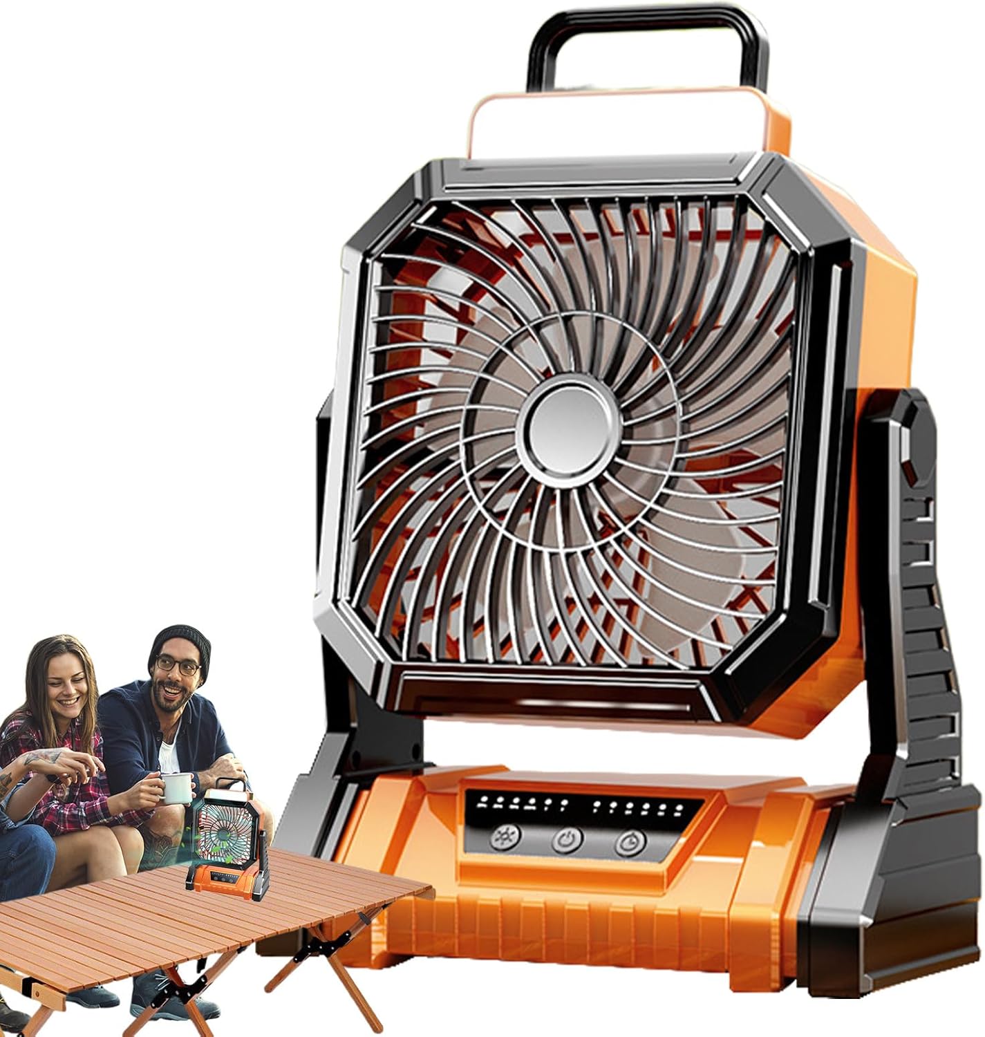 Przenośny wentylator kempingowy, 4 prędkości, z latarką, bateria 5400 mAh, do użytku wewnątrz, na patio, na kempingu, na plaży, w podróży, do garażu,