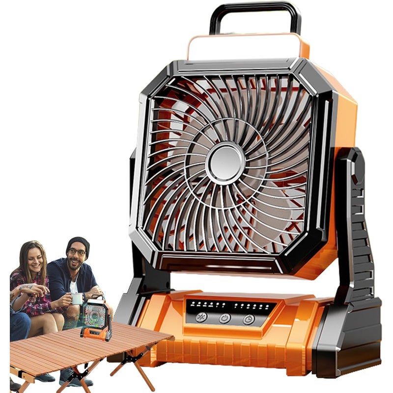 Przenośny wentylator kempingowy, 4 prędkości, z latarką, bateria 5400 mAh, do użytku wewnątrz, na patio, na kempingu, na plaży, w podróży, do garażu,