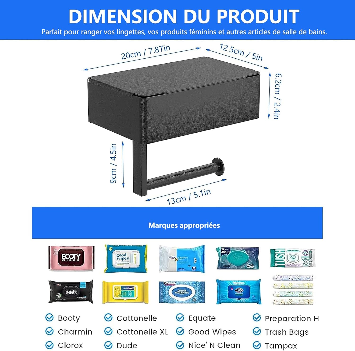 Porte-Papier Toilette Debout en Acier Inoxydable avec Brosse WC