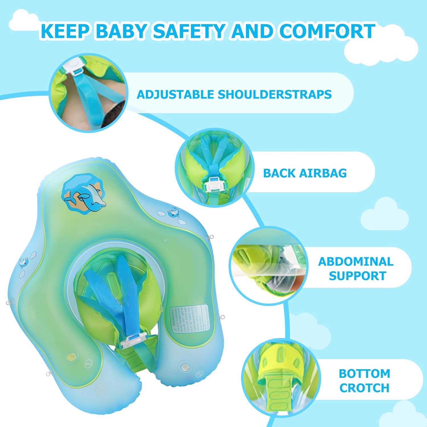 Boia para bebê, Boia para bebê de 3 a 12 meses, Boia para bebê de 1 ano e 6 meses, Boia para assento de bebê, Piscina rosa com capota - 3
