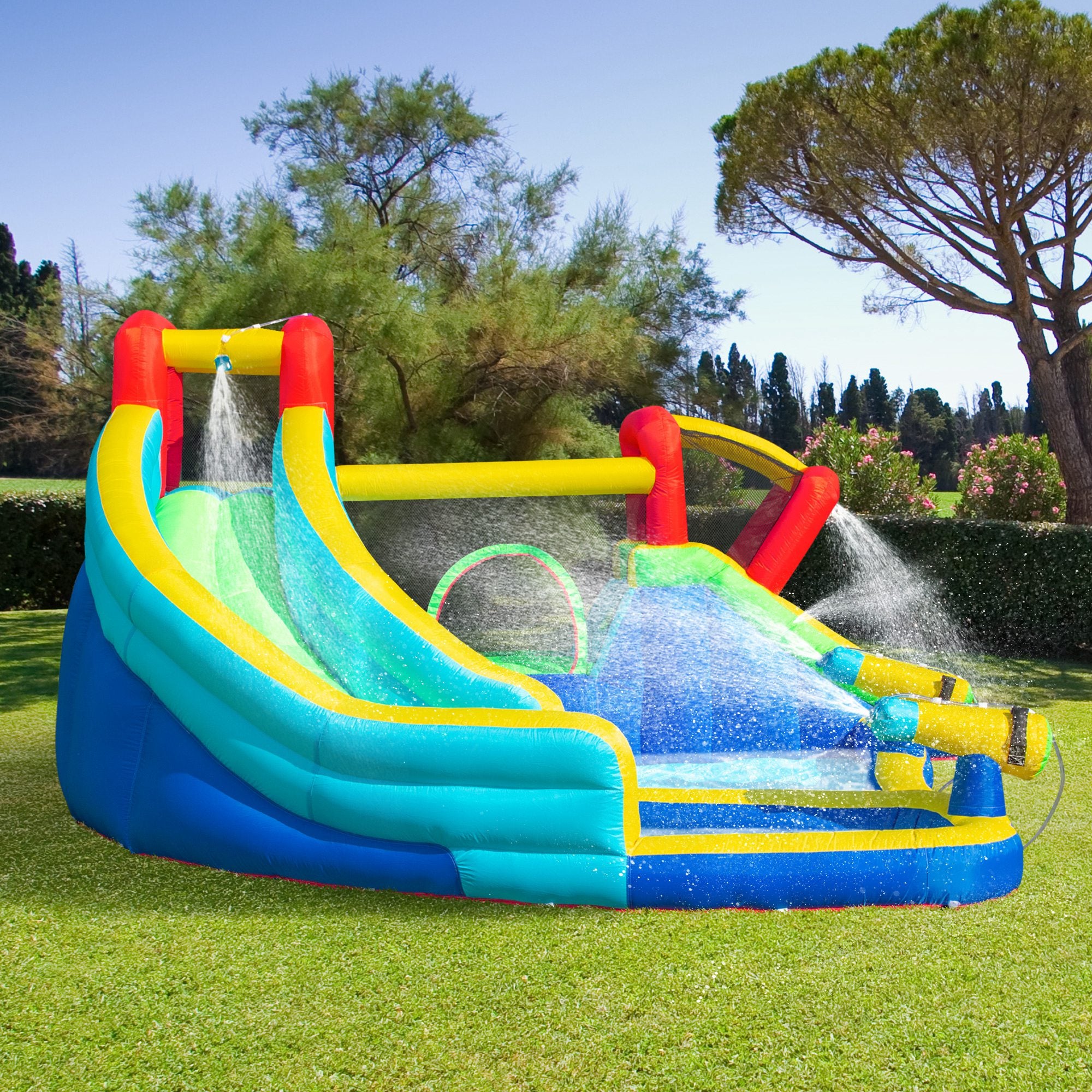 Castillo Hinchable Outsunny Con 2 Toboganes, 2 Camas De Salto Y Piscina - Para 4 Niños, Incluye Inflador Y Bolsa De Transporte