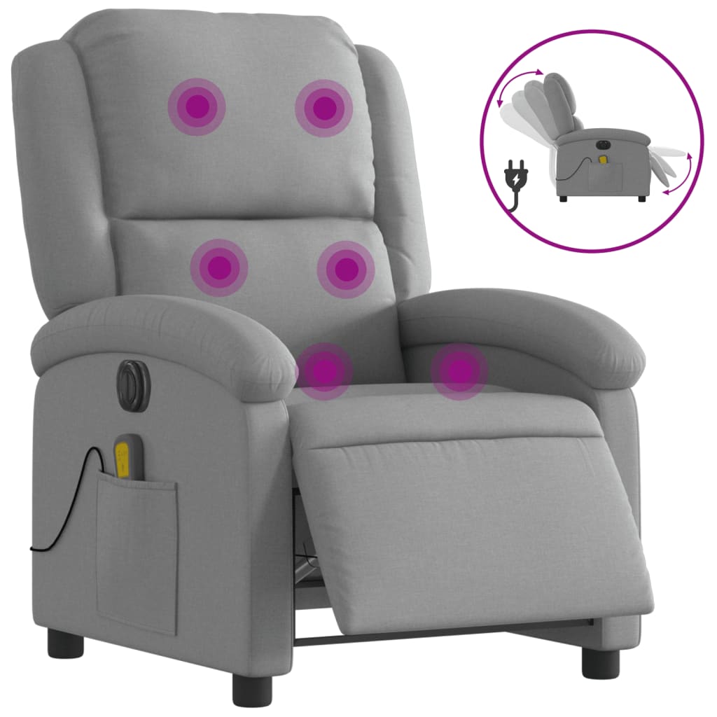 Sillón reclinable de masaje eléctrico | sillón de relax | silla de relax tela gris claro cfw685289