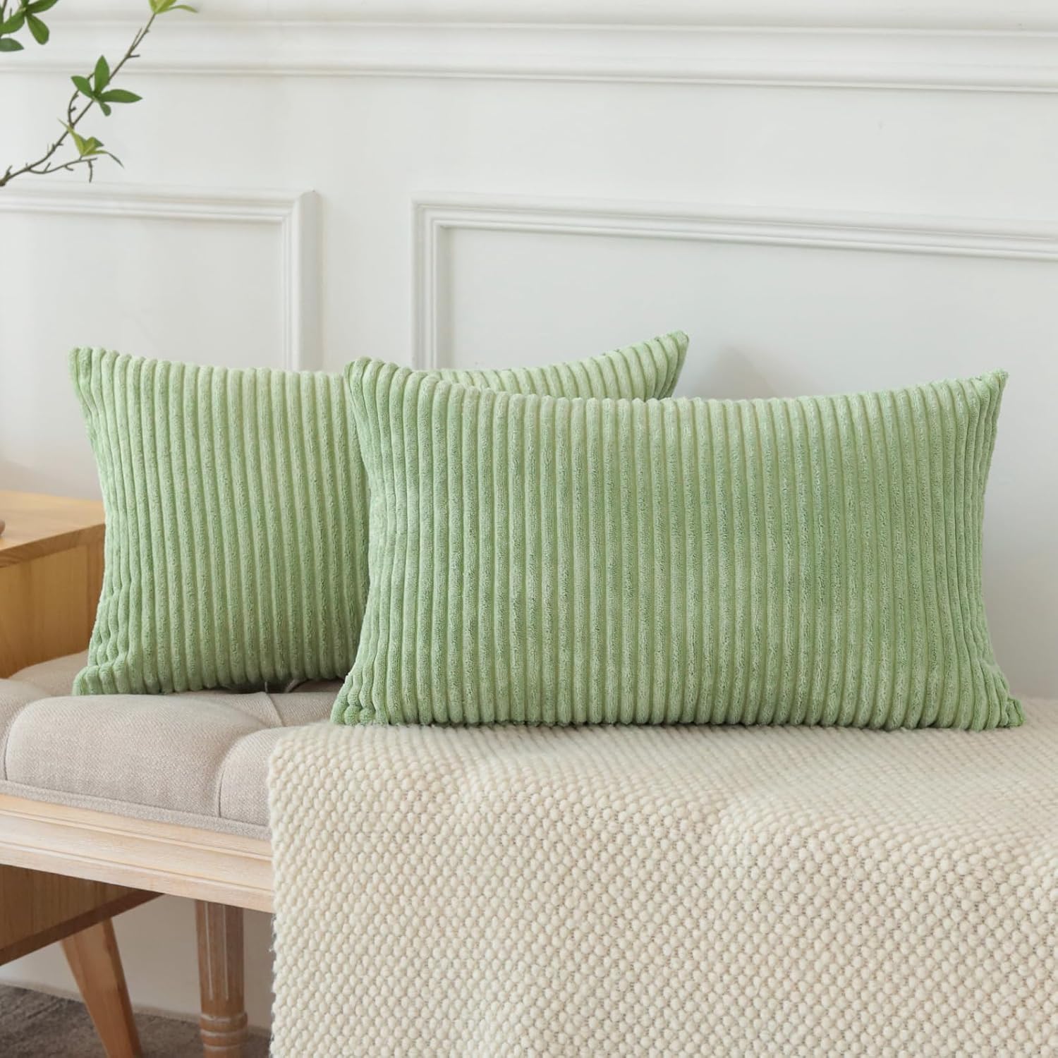 Lot de 2 housses de coussin décoratives en velours côtelé pour canapé, 30 x 50 cm (vert sauge) - 3