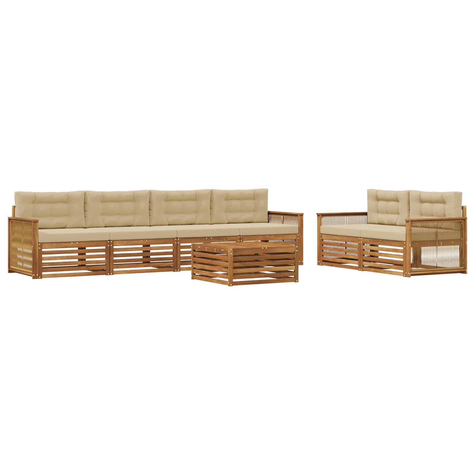 Ensemble de canapés d'extérieur, 7 pièces, naturel et beige, pour la terrasse - 2
