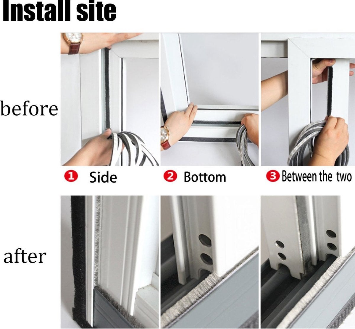 Junta de cepillo - junta de puerta - autoadhesiva - 9 mm x 15 mm x 6 m - junta de puerta - para sellar puertas, ventanas, insonorización - 2