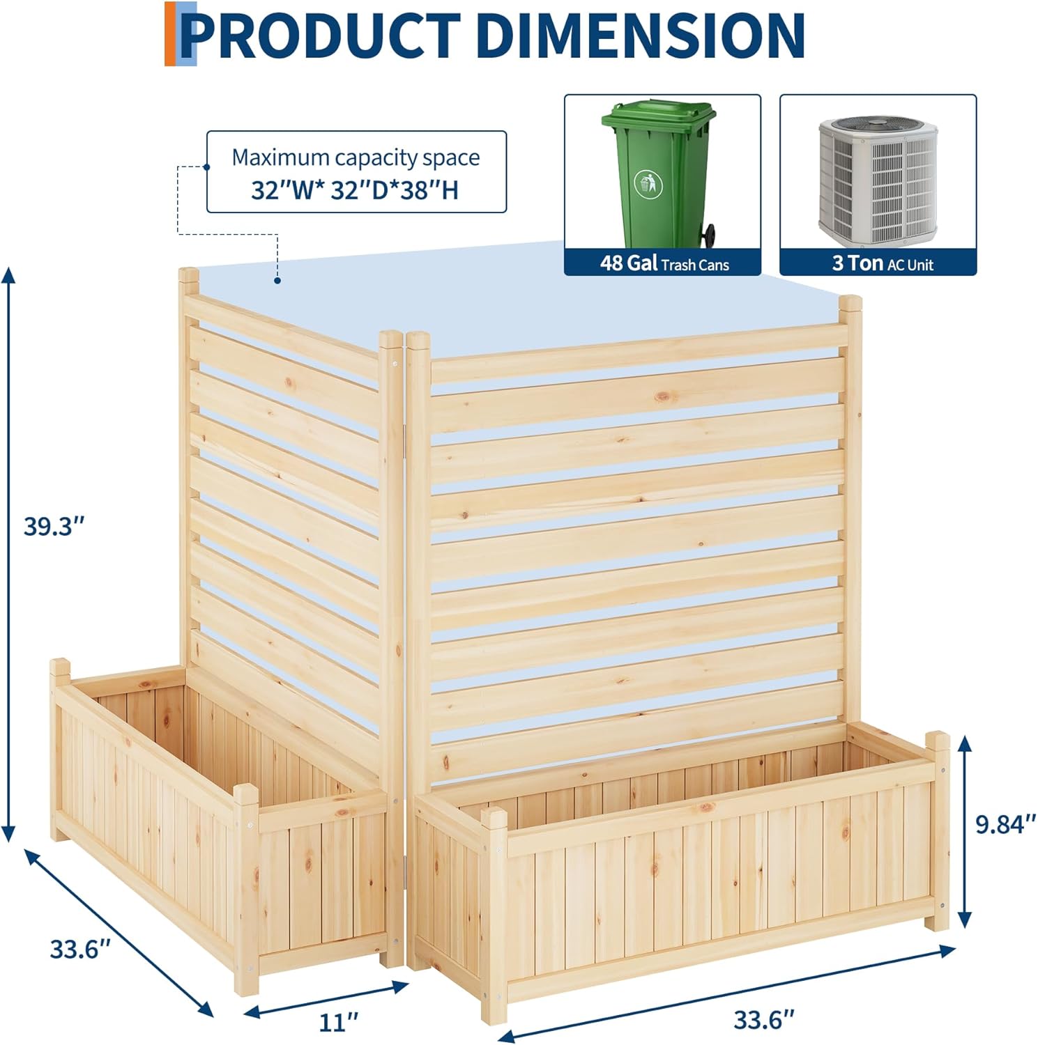 JARDINIERE-Écran Extérieur avec Bac à Plantes - Clôture en bois brut naturel ,Panneaux pour Cacher Unité AC,Poubelles - 6