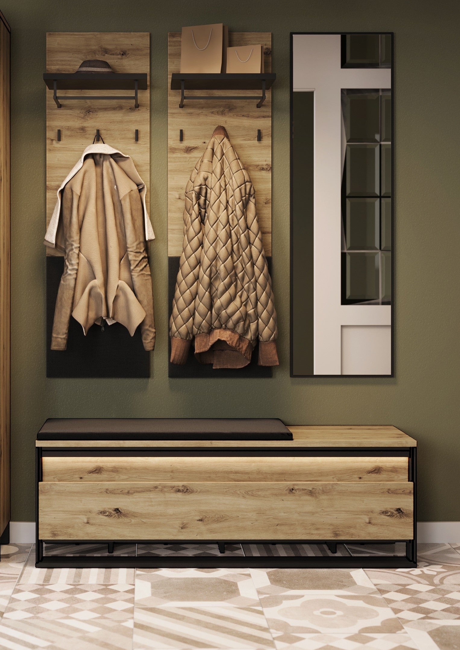 Wąskie prostokątne lustro QUARO w czarnej ramce – idealne do przedpokoju - 2