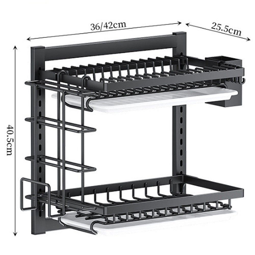 LEDANDER Égouttoir à vaisselle à 2 niveaux, compatible avec une fixation murale ou une pose sur plan de travail, étagère de rangement pour la cuisine - 7