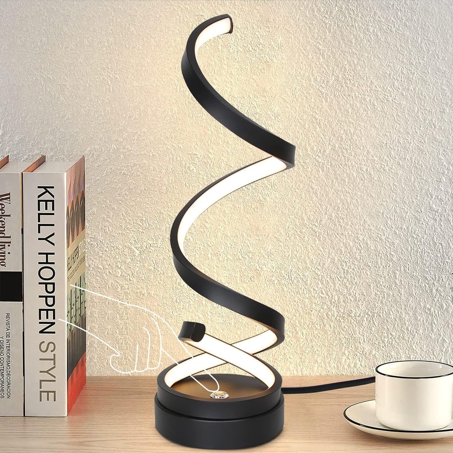 NETTLIFE Dotykowa lampka nocna nowoczesna lampa stołowa LED o mocy 12 W i ściemnianiu z czarnym wzorem 1,6 M