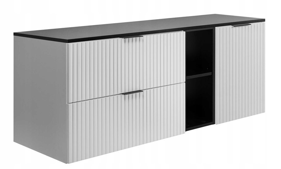 Meuble TV Bas WFL GROUP Arysa 150 Cm - Façades Rainurées Noyer, Pieds Métal 15 Cm, Gestion Câbles, Design Scandinave - 5