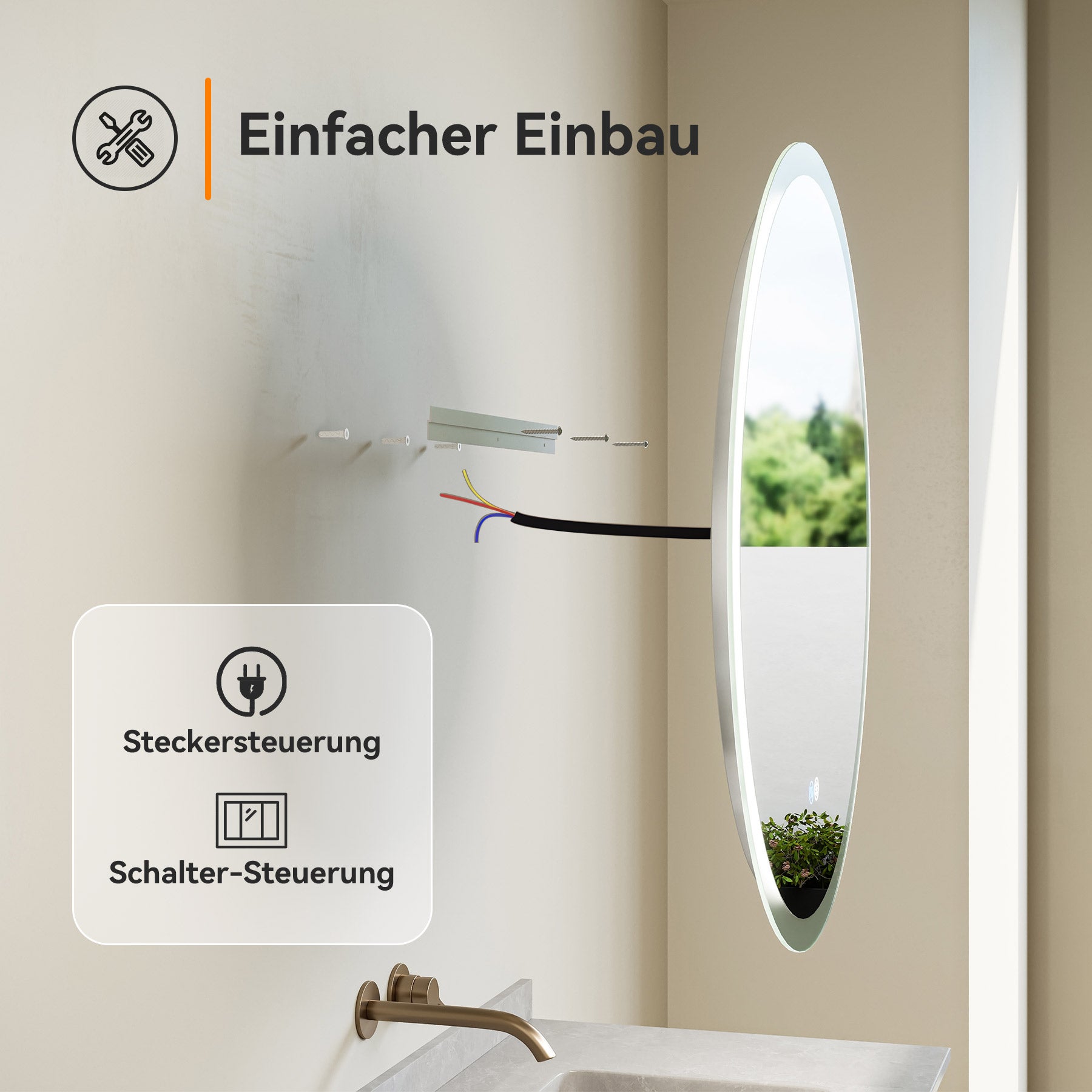Specchio da bagno a LED 80 cm, rotondo, dimmerabile, 3 luce naturale, antiappannamento, IP44, HOROW - 7