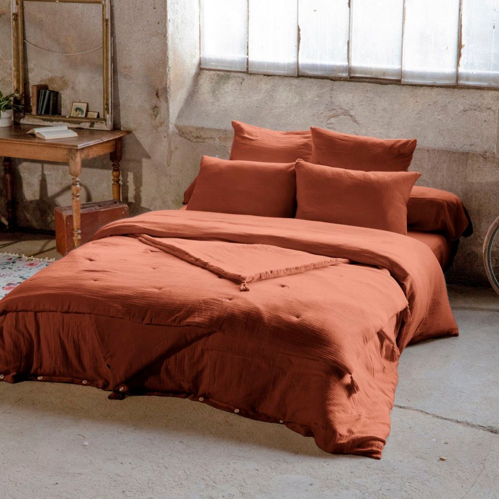 Housse de couette 220x240 Gaze de Coton Terracotta - 2