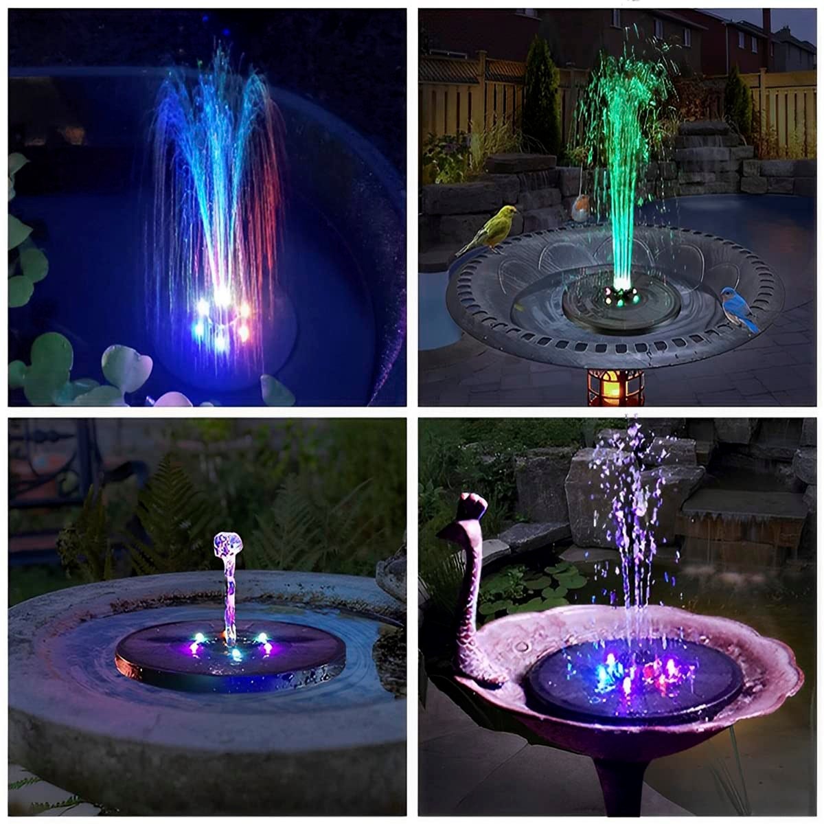 Fontaine solaire, pompe à eau solaire pour bain d'oiseaux avec lumière LED, pompe à eau flottante à énergie solaire pour jardin, piscine, 23 cm - 3