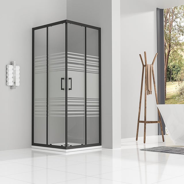 LANABLACK Cabine de douche H 180 cm porte coulissante semi-opaque 80 x 85 cm