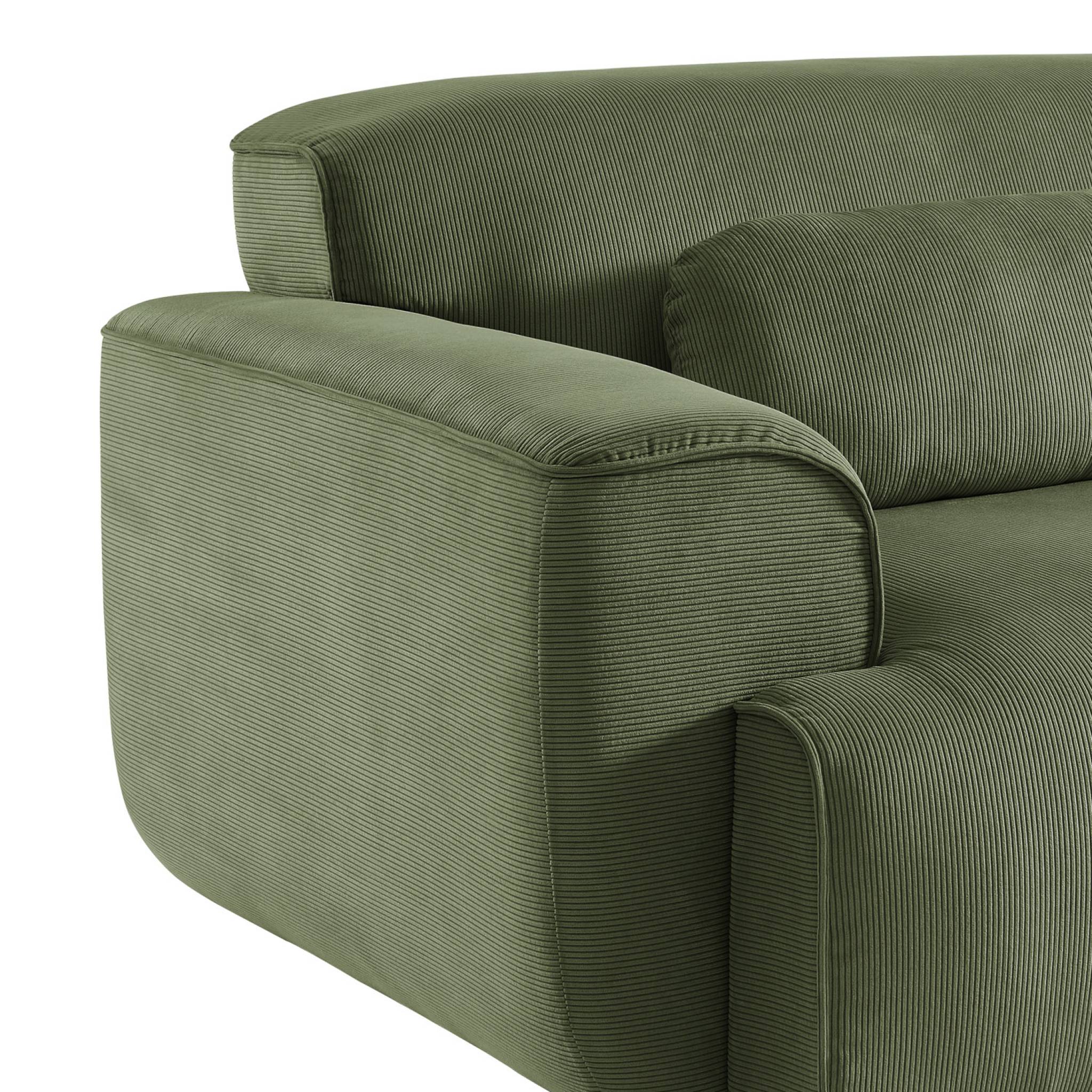 Canapé 3 places. tissu velours côtelé vert. 2 coussins déhoussables. Wallas L 230 x P 98 x H 73cm WALLAS - 8