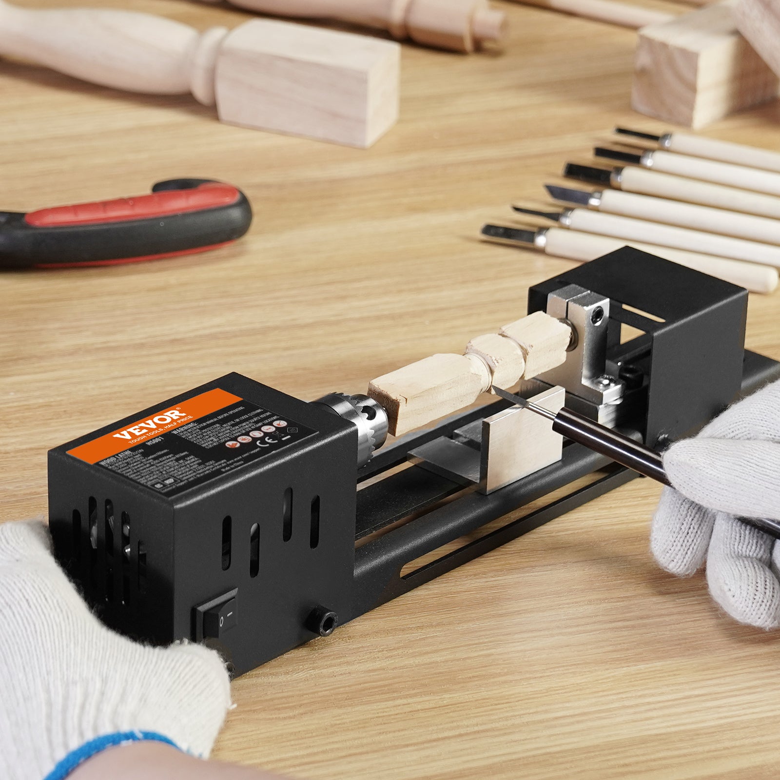Mini TourBois VEVOR 70x160 mm Tour Bois Électrique 24 V 96 W Accessoires Fraiseuse 7 Vitesses 4220/5300/5650/6350/6660/7050/8450 tr/min Outil Rotatif - 8