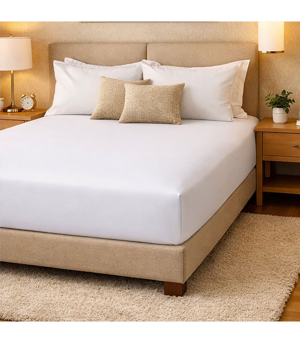 Ensemble de Draps 100% Coton Hôtel 4 Pièces 160 x 190/200 Blancs - 8