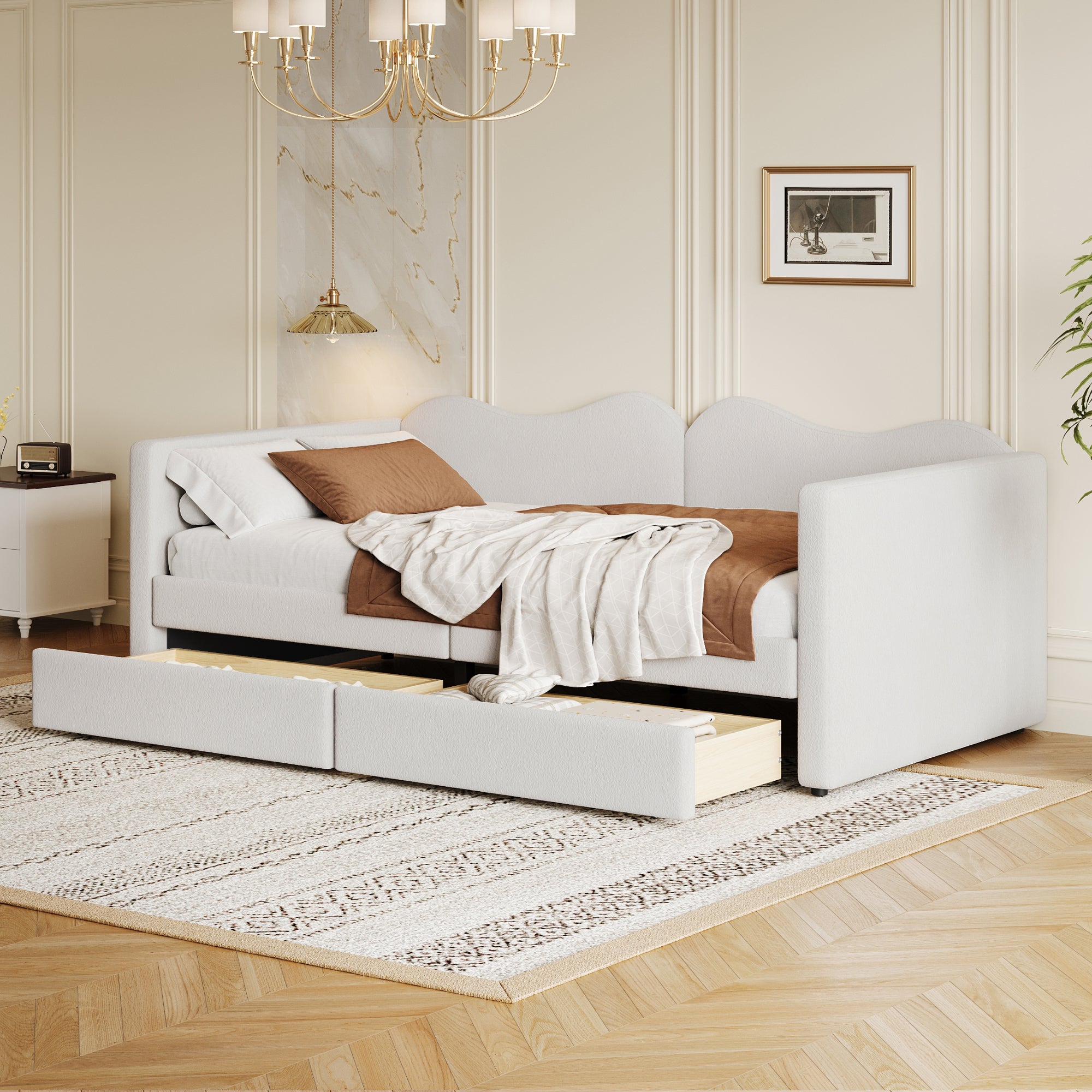 Lit simple rembourré 90x200 cm, lit jeunesse avec LED, lit de stockage