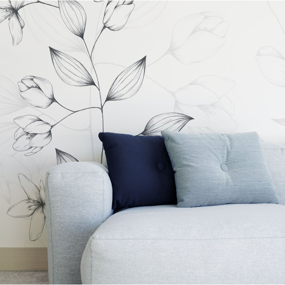 Carta da parati panoramica fiori rampicanti Bianco e nero 525x250cm - 5