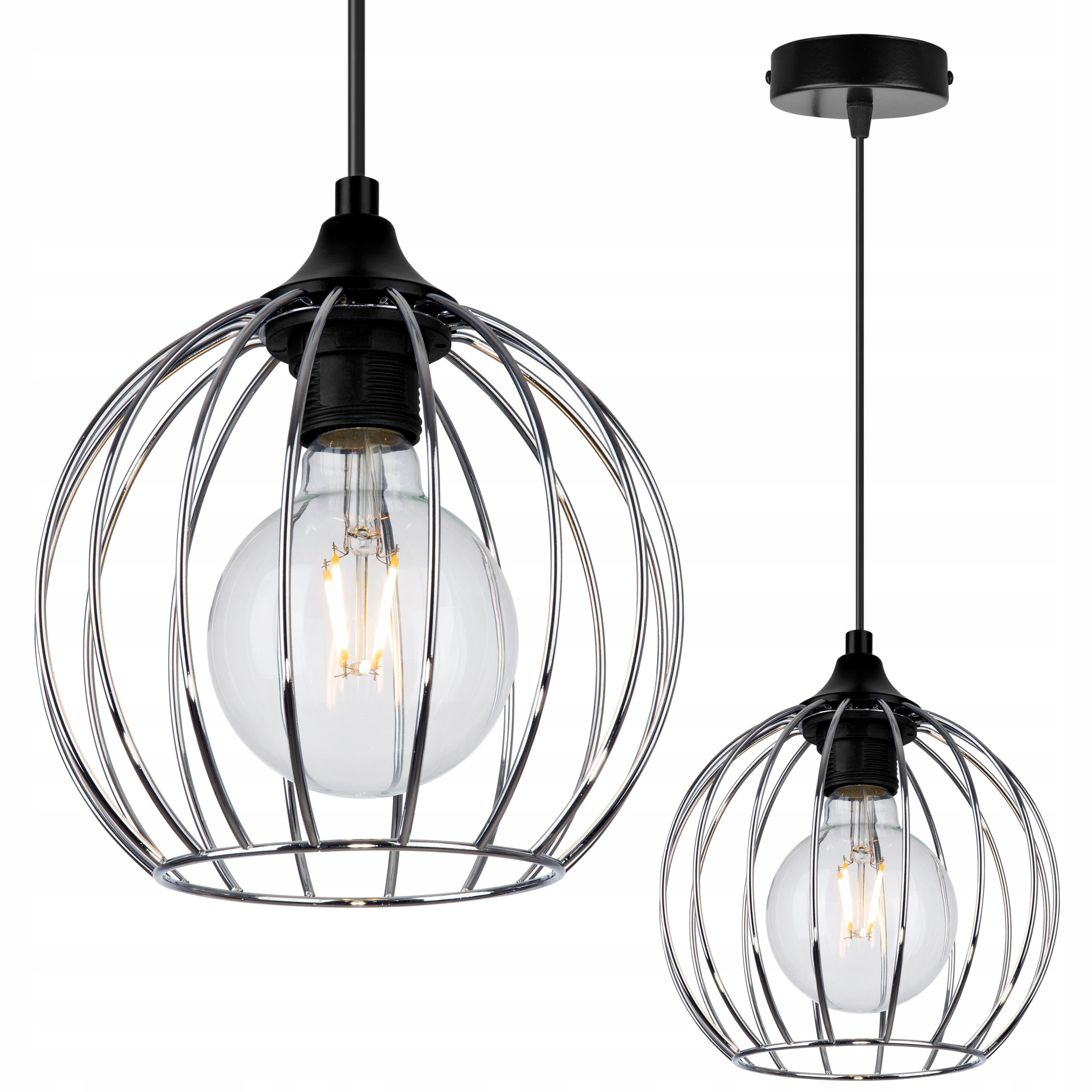 Lampa sufitowa wisząca Toronto urban 1xE27 abażur druciak półkulisty srebrny Light Home LH