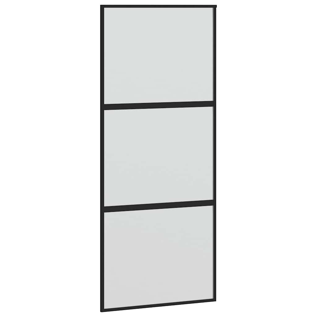 Porta Scorrevole Nera 90x205 cm in Vetro Temperato e Alluminio vidaXL - 2