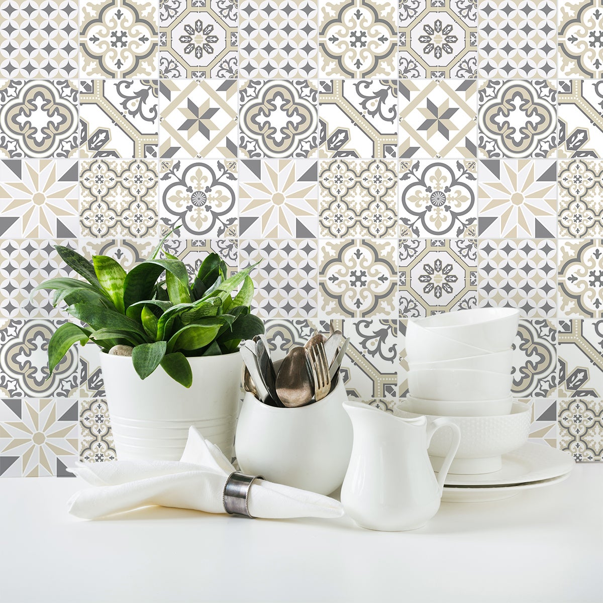 9 vinilos baldosas de cemento azulejos arliono - adhesivo de pared - revestimiento sticker mural decorativo - 9stickers20x20cm