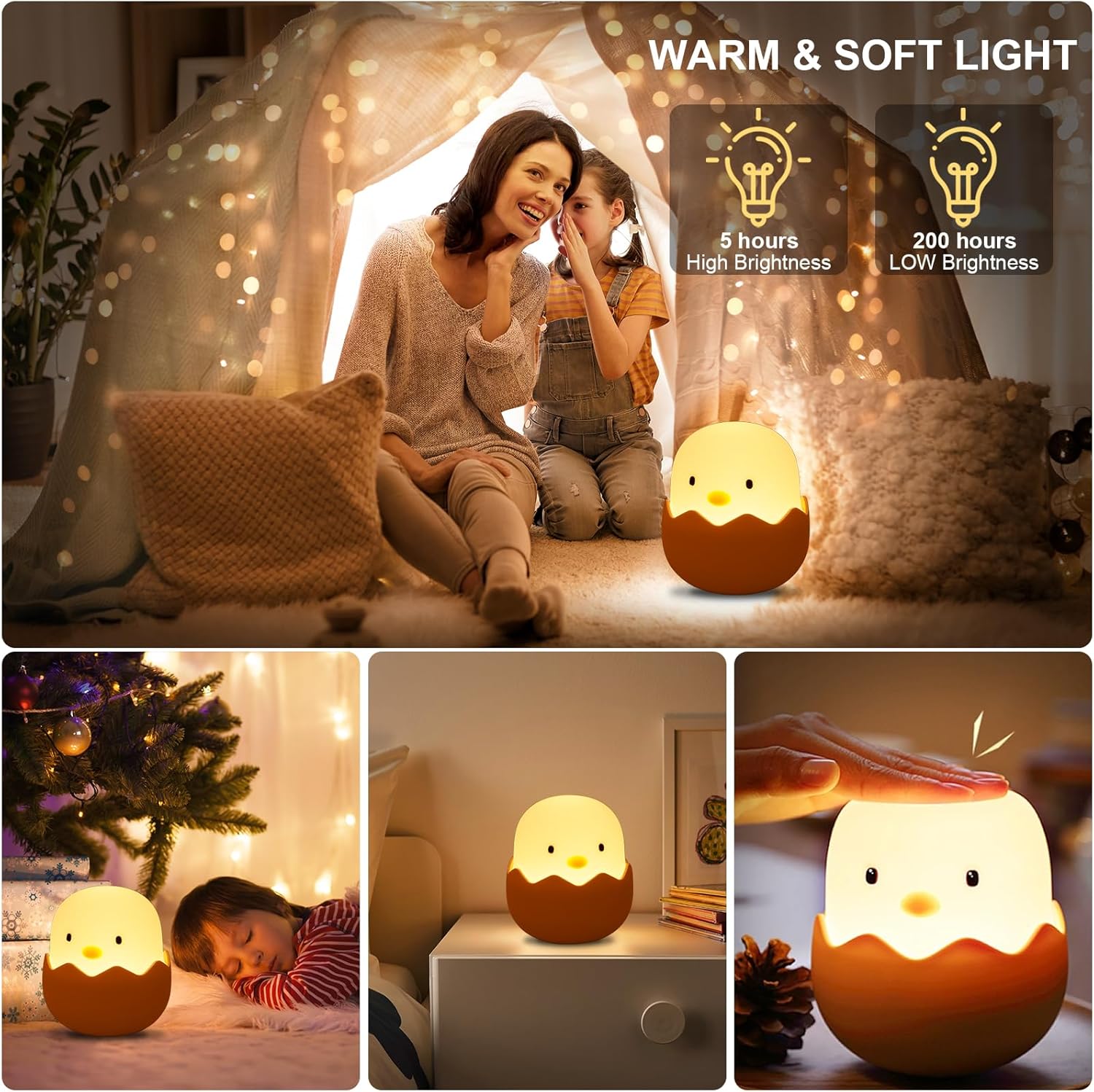 Lampka nocna dla dzieci – ładowana przez USB – Lampka nocna dla dzieci z dotykowym ściemniaczem – przenośna lampka nocna do sypialni - 4