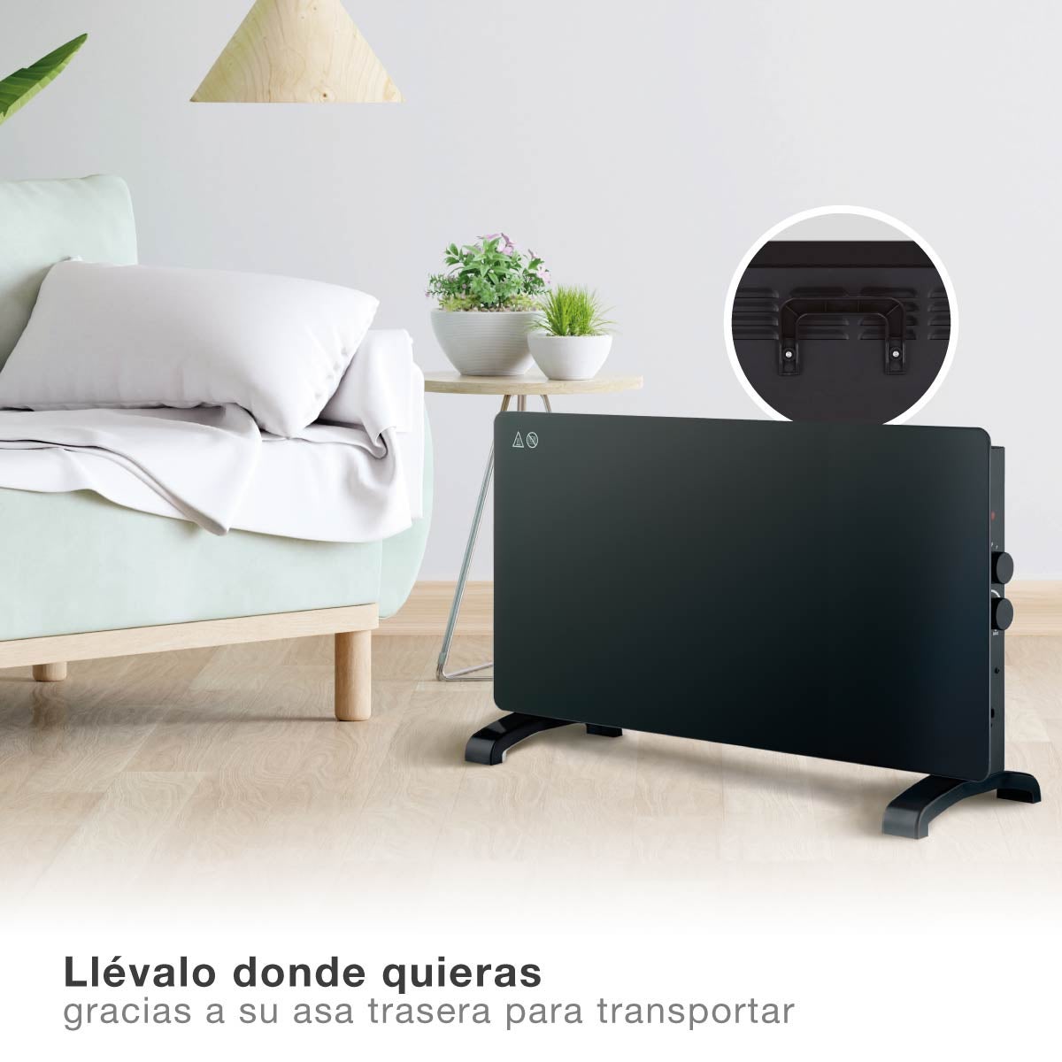 Radiador convector de cristal para 15m2 2000W Negro - 3