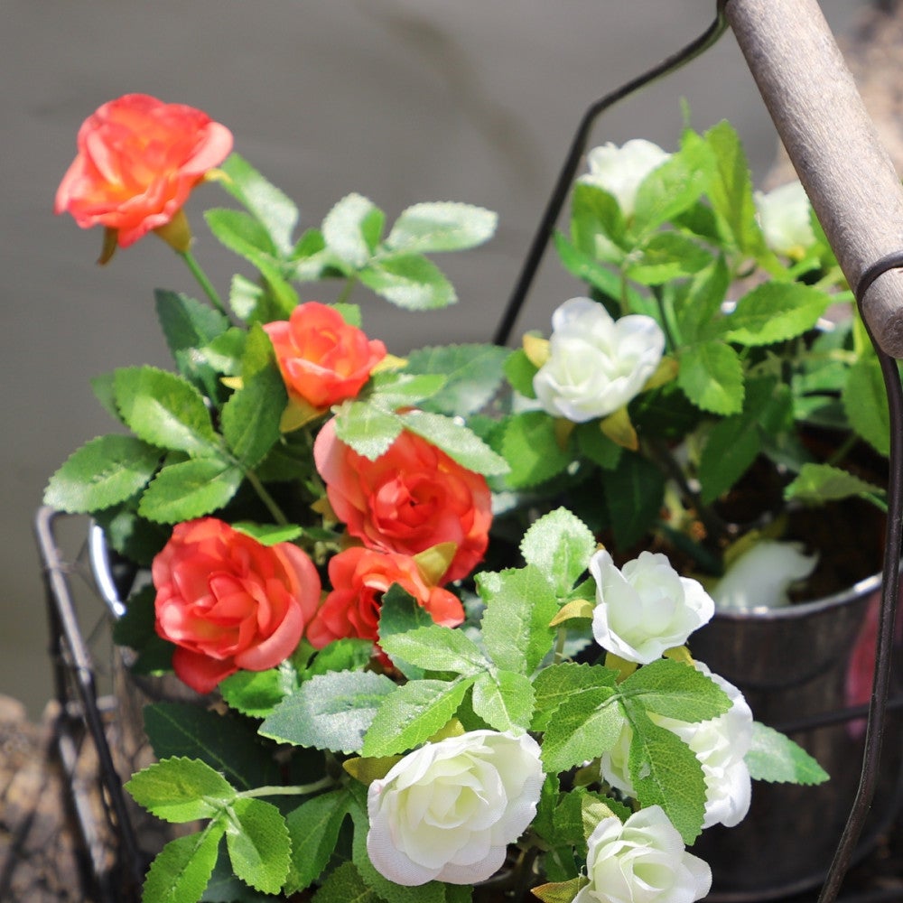 ~Rosier plante fleur artificielle extérieur cimetière tissu corail12cm - 4